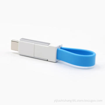 Yijiashishang New KeyChain 3 In 1 Data Cable Usb magnetic Mini Usb Charging Keychain Cable  For Iphone For Android